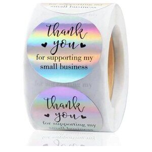 500 Thank You Stickers, 1.5 inch Holographic Thank You Stickers on a Roll